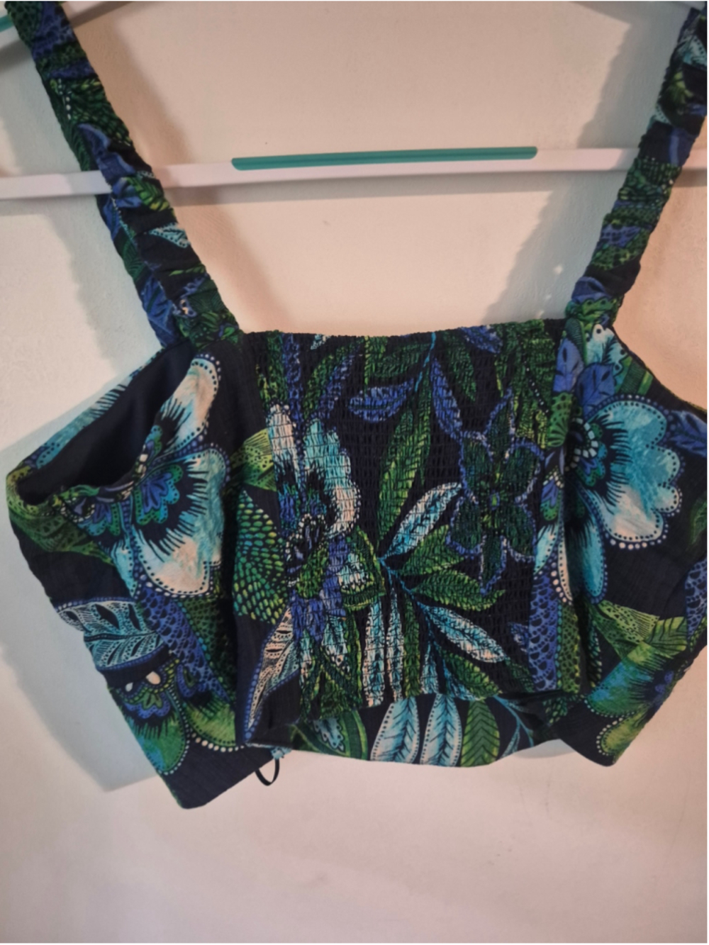 Women's Rachel Zoe Crop Top Size L Blue Green Floral Print - Picture 9 of 9